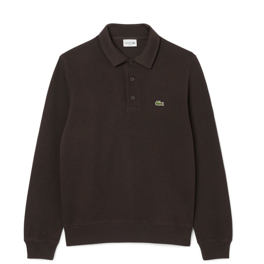 Lacoste Ribbed Cotton Polo Collar Sweatshirt Brown