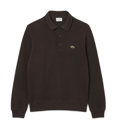 Lacoste Ribbed Cotton Polo Collar Sweatshirt Brown