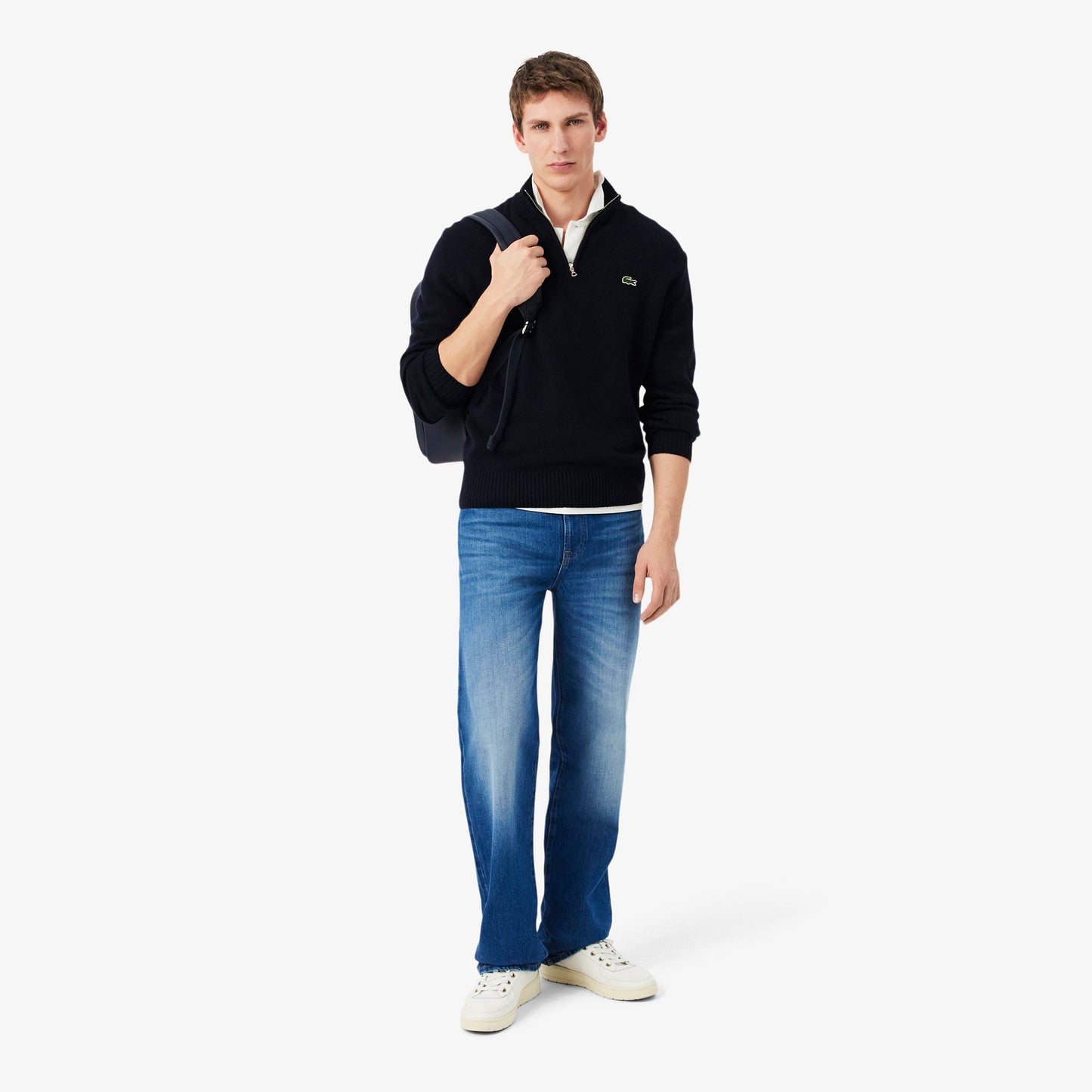 Lacoste Zipped High Neck Wool Sweater Midnight Blue