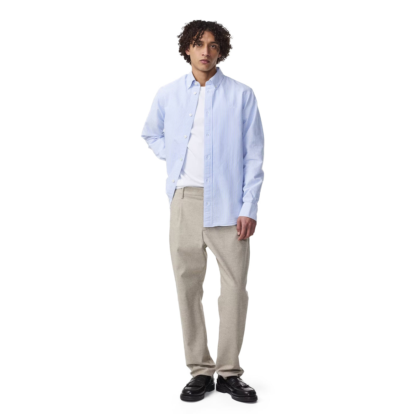 NN07 Colby BD Logo Regular Fit Oxford Shirt Blue Stripe - The Sporting Lodge