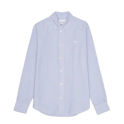 NN07 Colby BD Logo Regular Fit Oxford Shirt Blue Stripe - The Sporting Lodge