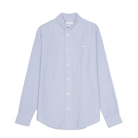NN07 Colby BD Logo Regular Fit Oxford Shirt Blue Stripe