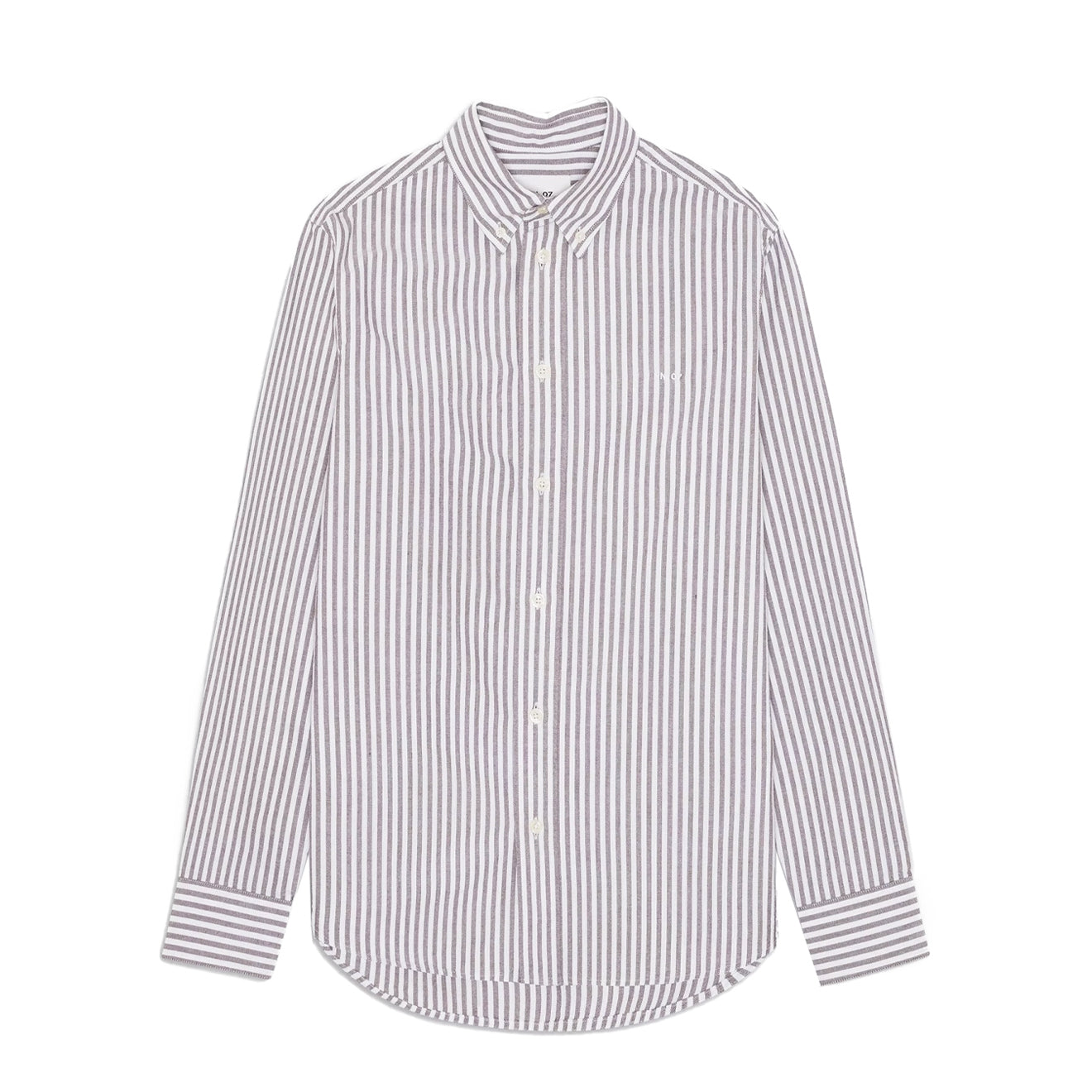 NN07 Colby BD Logo Regular Fit Oxford Shirt Brown Stripe