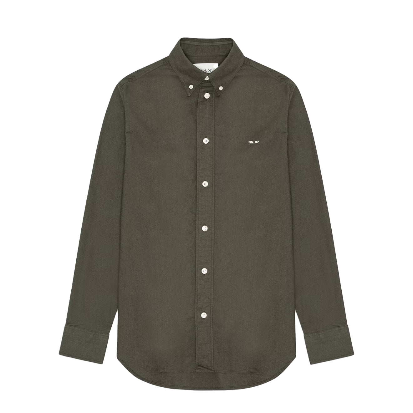 NN07 Colby BD Logo Regular Fit Oxford Shirt Dark Army