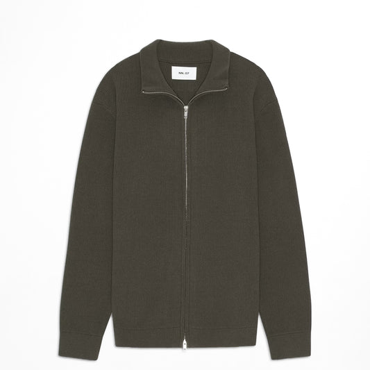 NN07 Danny Full Zip Knit Dark Army