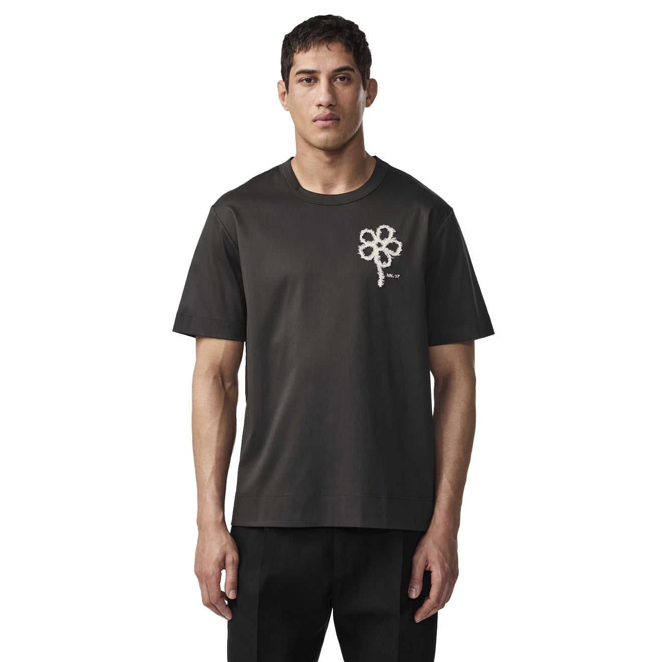 NN07 Pedro Embroidery Organic Cotton T-Shirt Dark Army - The Sporting Lodge
