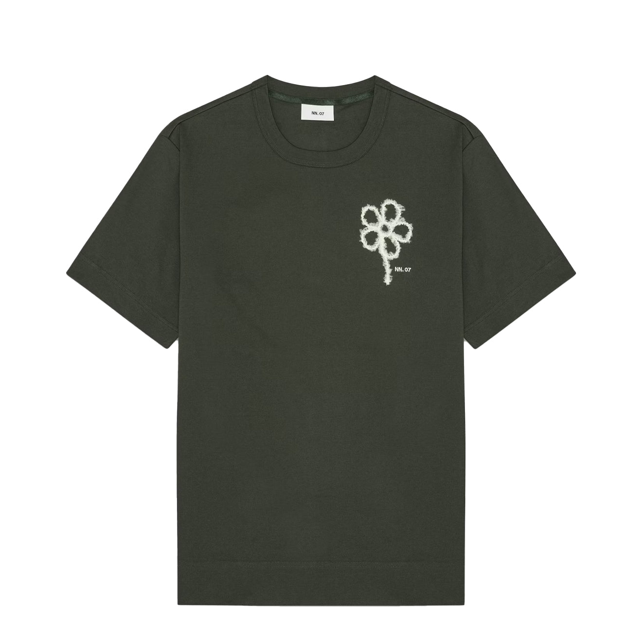 NN07 Pedro Embroidery Organic Cotton T-Shirt Dark Army - The Sporting Lodge