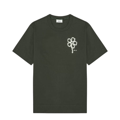 NN07 Pedro Embroidery Organic Cotton T-Shirt Dark Army - The Sporting Lodge
