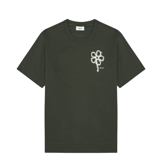 NN07 Pedro Embroidery Organic Cotton T-Shirt Dark Army