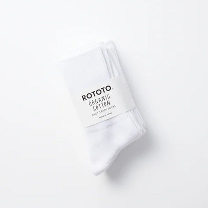 ROTOTO Organic Daily 3 Pack Ribbed Crew Socks White