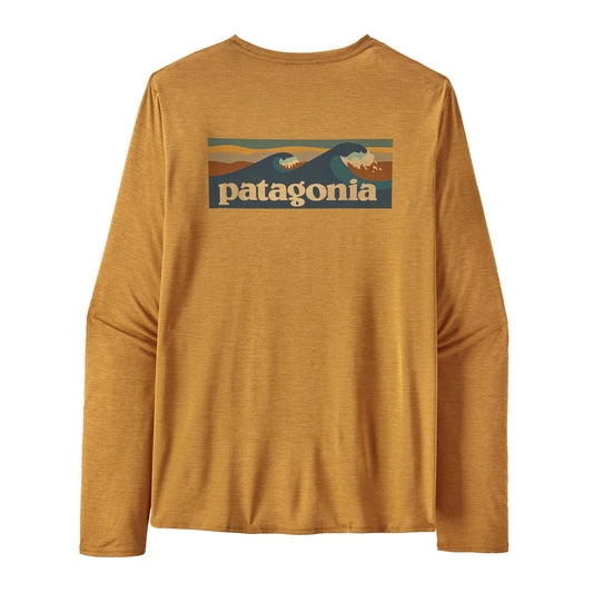 Patagonia Long-Sleeved Capilene® Cool Daily Graphic Shirt - Waters Boardshort Logo: Pufferfish Gold X-Dye - The Sporting Lodge