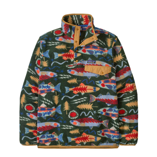 Patagonia Lightweight Synchilla Snap-T Fleece Pullover Salmon Energy Old Growth Green