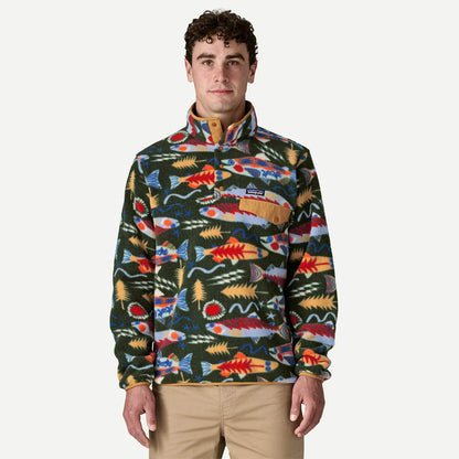 Patagonia Lightweight Synchilla Snap-T Fleece Pullover Salmon Energy Old Growth Green