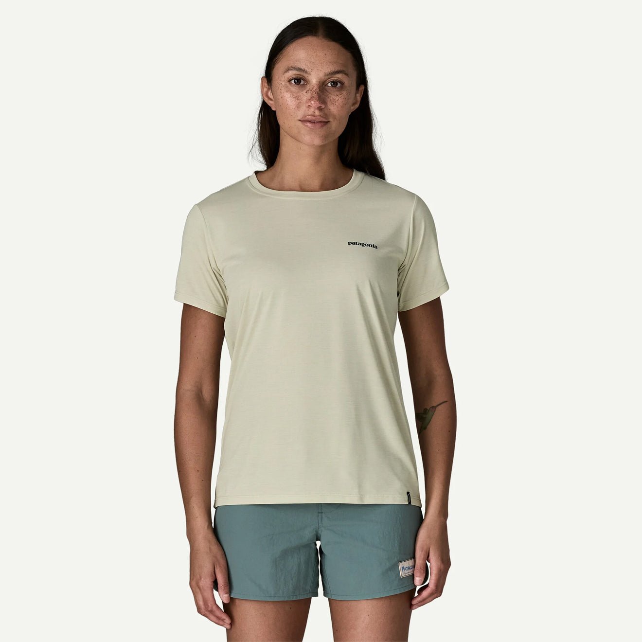 Patagonia Womens Cap Cool Daily Shirt Boardshort Logo Dyno White