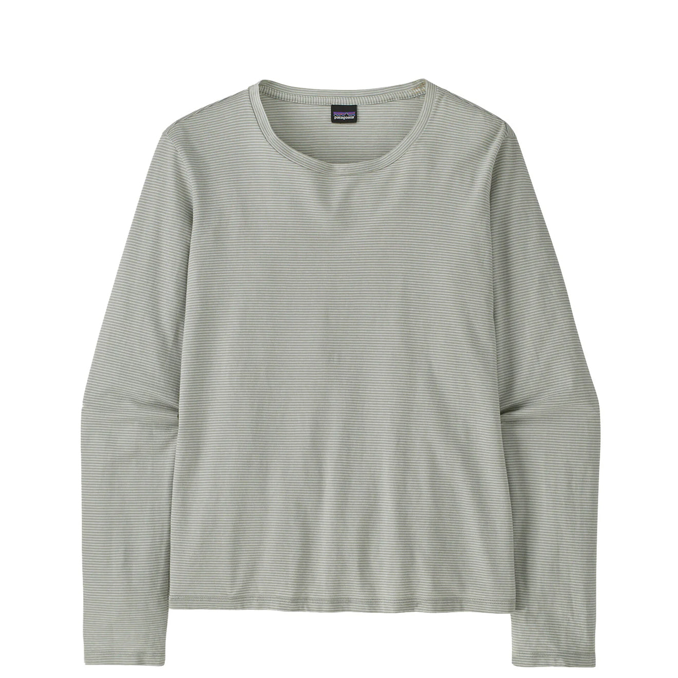 Patagonia Womens LS Regenerative Organic Certified Cotton Tee Steppe Stripe Sleet Green - The Sporting Lodge