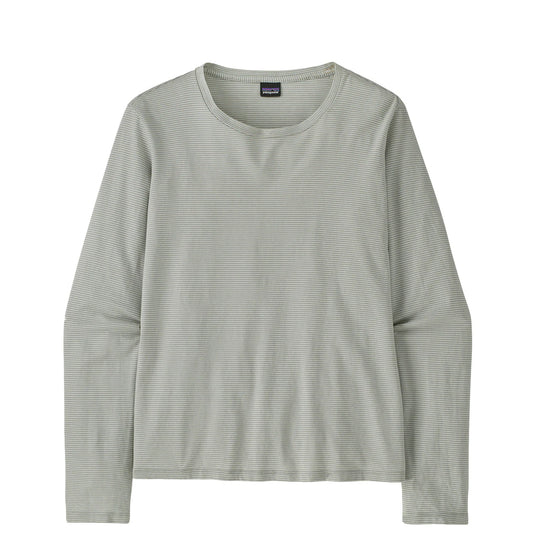 Patagonia Womens LS Regenerative Organic Certified Cotton Tee Steppe Stripe Sleet Green