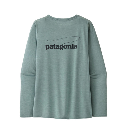 Patagonia Womens L/S Cap Cool Daily Graphic Shirt - Waters Casting Logo / Thermal Blue X-Dye