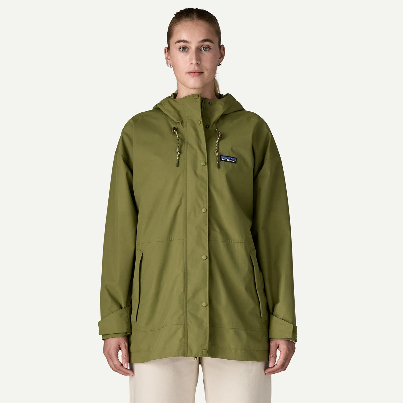 Patagonia Womens Outdoor Everyday Rain Jacket Caper Green - The Sporting Lodge