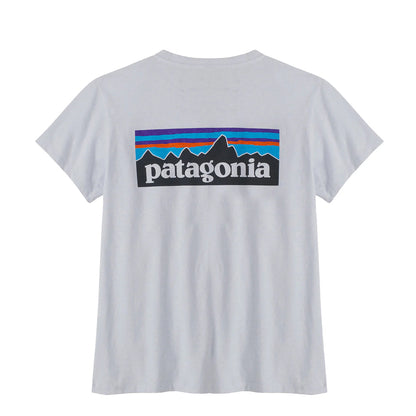 Patagonia Womens P-6 Logo Responsibili Tee White - The Sporting Lodge