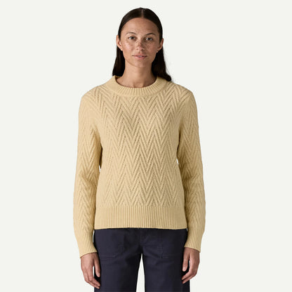 Patagonia Womens Recycled Wool-Blend Crewneck Sweater Chevron Cable Dark Natural