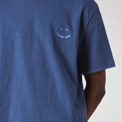 Paul Smith Blanket-Stitch Happy T-Shirt BLue