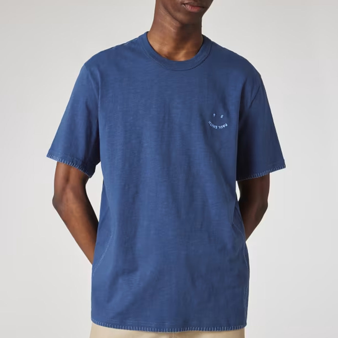 Paul Smith Blanket-Stitch Happy T-Shirt BLue