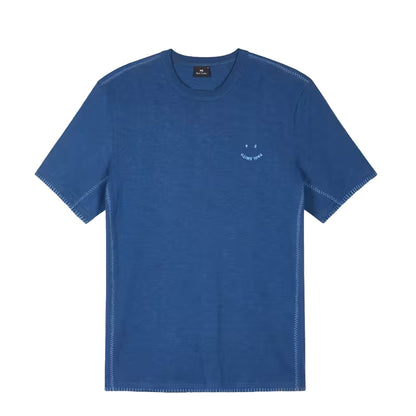 Paul Smith Blanket-Stitch Happy T-Shirt Blue