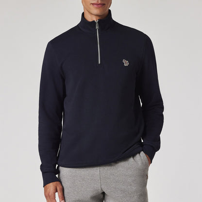 Paul Smith Cotton Zebra Logo Zip-Neck Sweatshirt Navy Blue