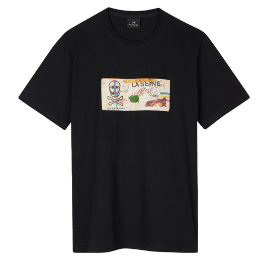 Paul Smith La Seine Card Organic-Cotton T-Shirt Black