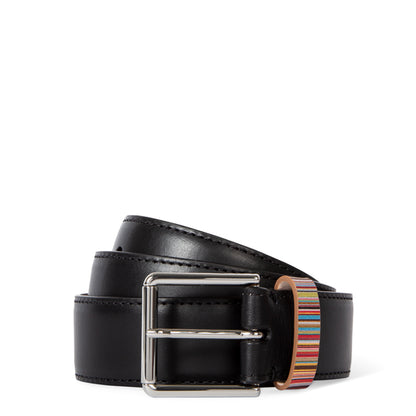 Paul Smith Leather Belt With Signature Stripe Keeper Black
