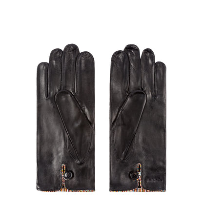 Paul Smith Leather Gloves With Signature Stripe Piping Black