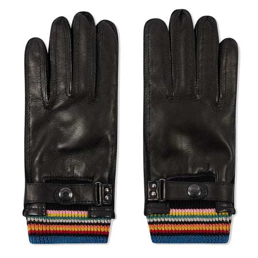 Paul Smith Leather Signature Stripe Cuff Gloves Black - The Sporting Lodge