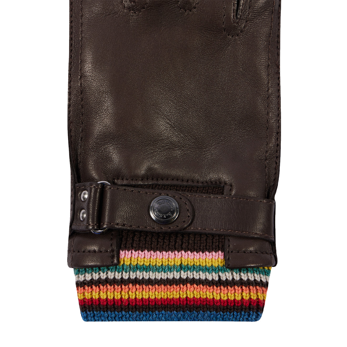 Paul Smith Leather Signature Stripe Cuff Gloves Brown