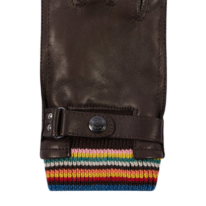 Paul Smith Leather Signature Stripe Cuff Gloves Brown