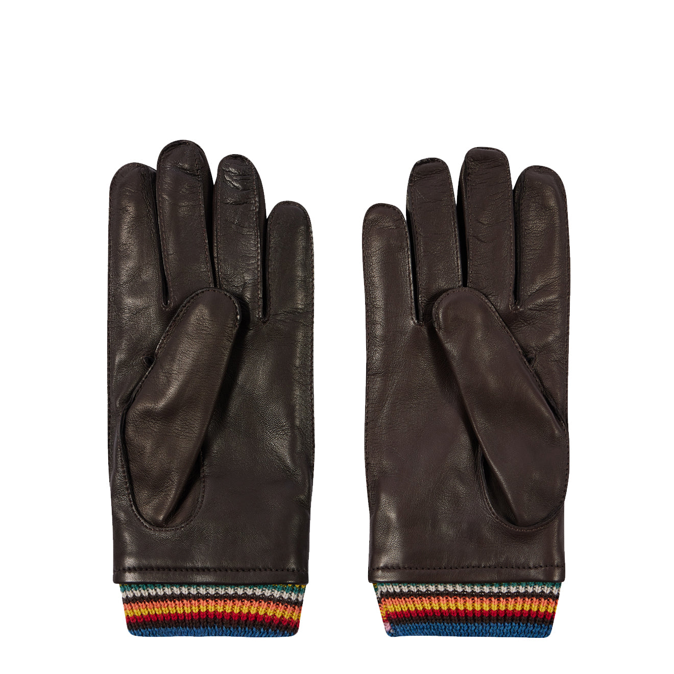 Paul Smith Leather Signature Stripe Cuff Gloves Brown