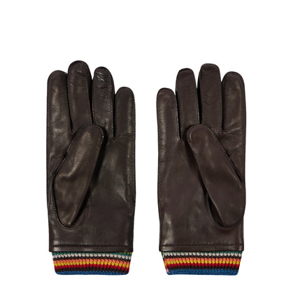 Paul Smith Leather Signature Stripe Cuff Gloves Brown