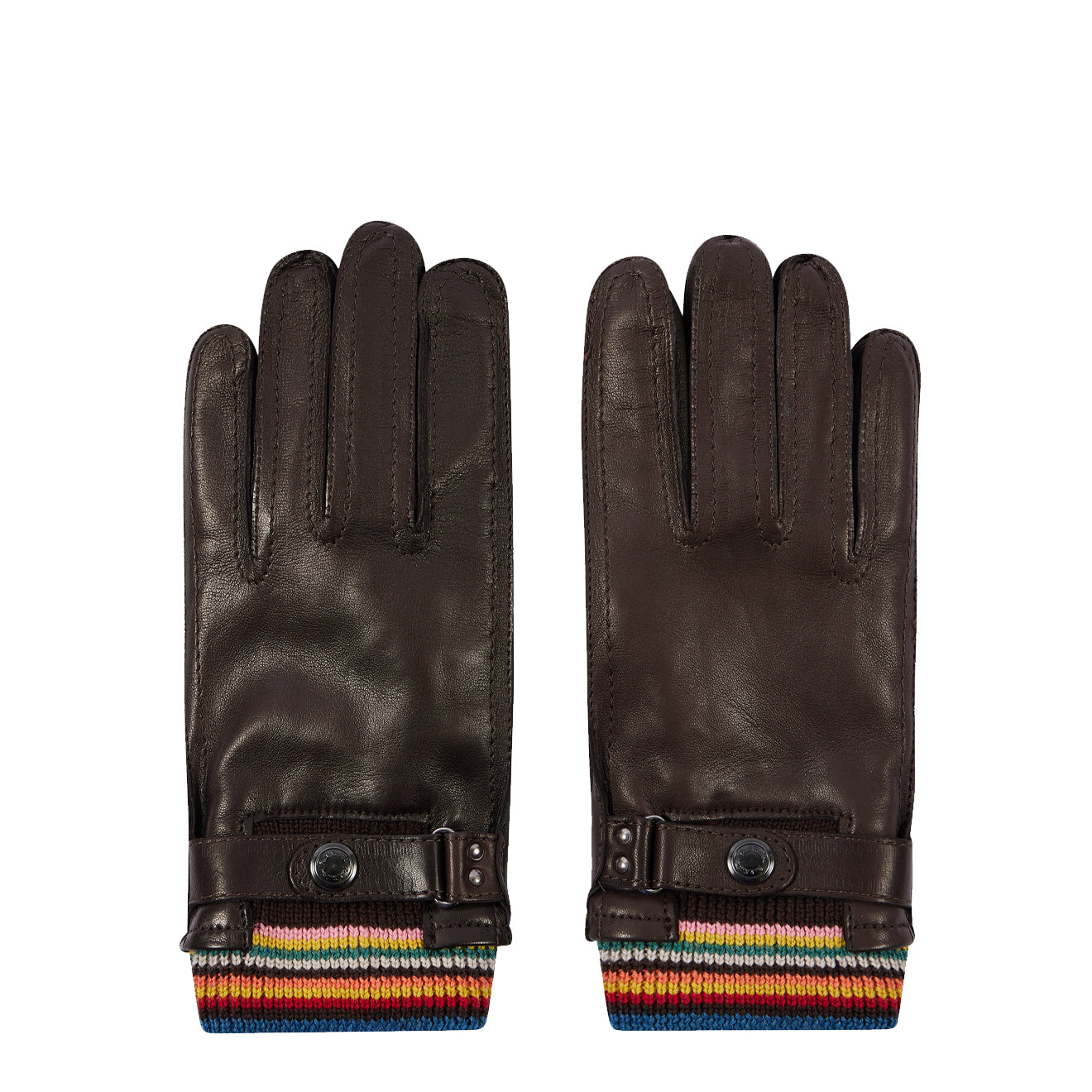Paul Smith Leather Signature Stripe Cuff Gloves Brown