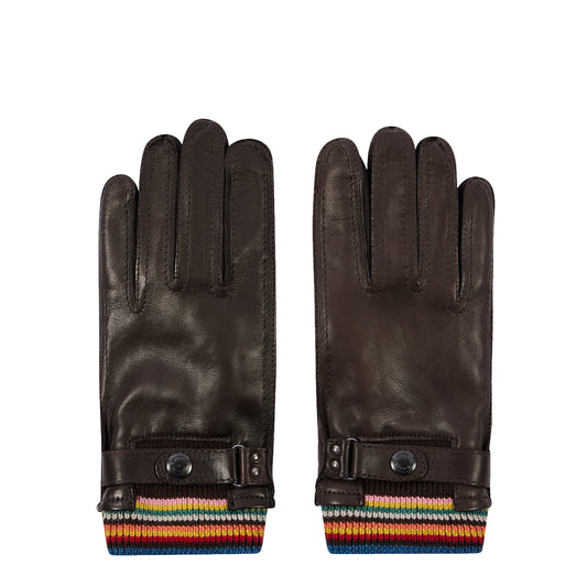 Paul Smith Leather Signature Stripe Cuff Gloves Brown