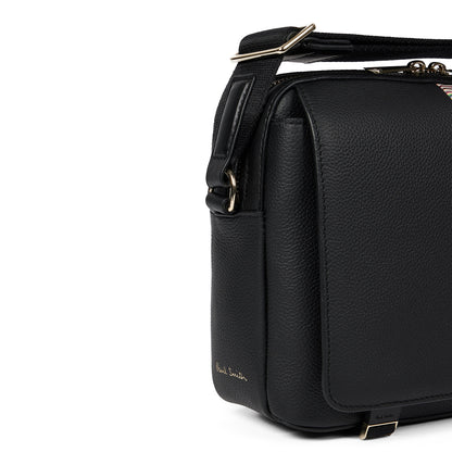 Paul Smith Leather Signature Stripe Trim Messenger Bag Black