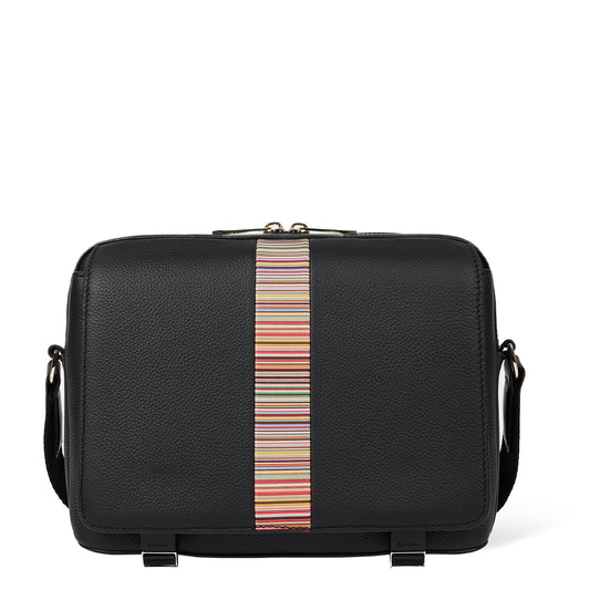 Paul Smith Leather Signature Stripe Trim Messenger Bag Black
