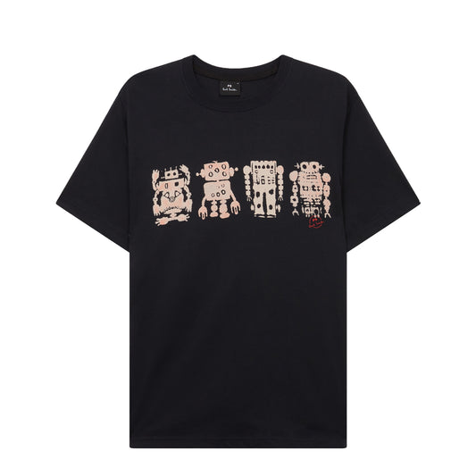 Paul Smith Mens Reg Fit T Shirt Robots Blue