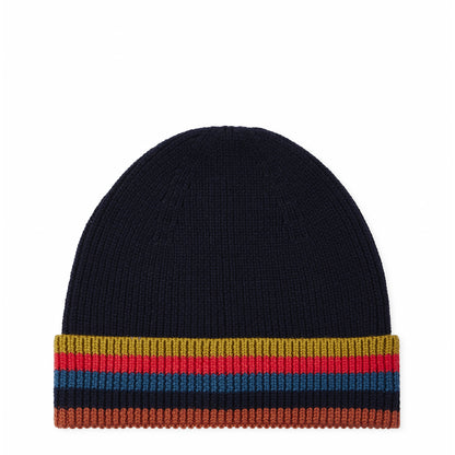 Paul Smith Merino Wool Artist Stripe Beanie Navy Blue