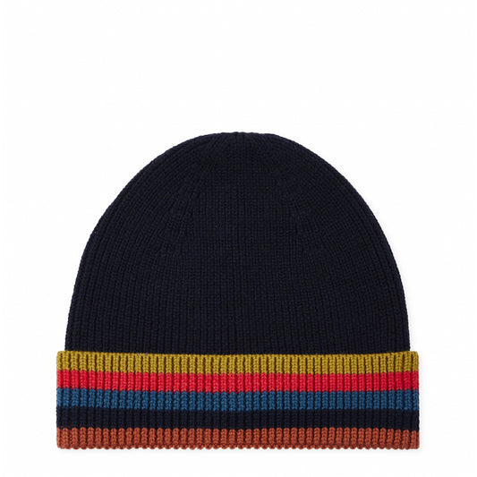 Paul Smith Merino Wool Artist Stripe Beanie Navy Blue