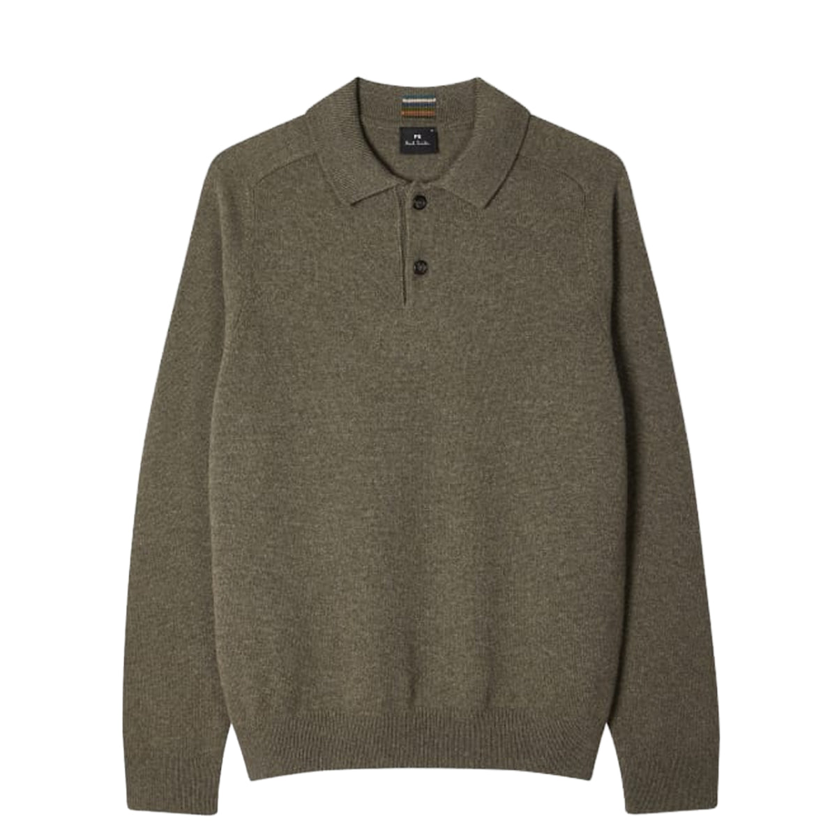 Paul Smith Merino Wool Long-Sleeve Polo Shirt Khaki Green