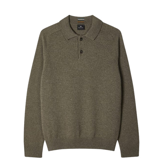 Paul Smith Merino Wool Long-Sleeve Polo Shirt Khaki Green