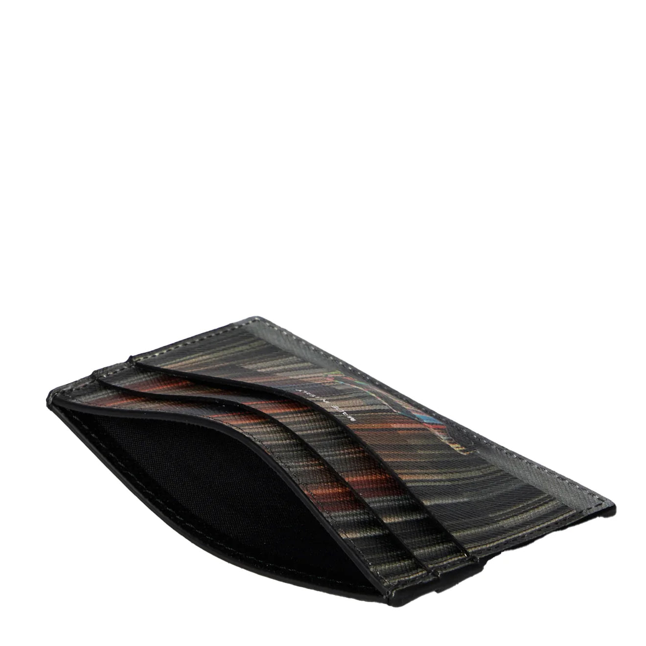 Paul Smith Mini Stripe Print Leather Card Holder Black - The Sporting Lodge