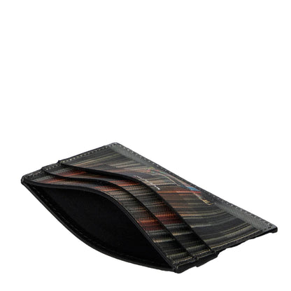 Paul Smith Mini Stripe Print Leather Card Holder Black - The Sporting Lodge