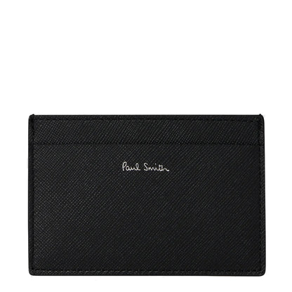 Paul Smith Mini Stripe Print Leather Card Holder Black - The Sporting Lodge