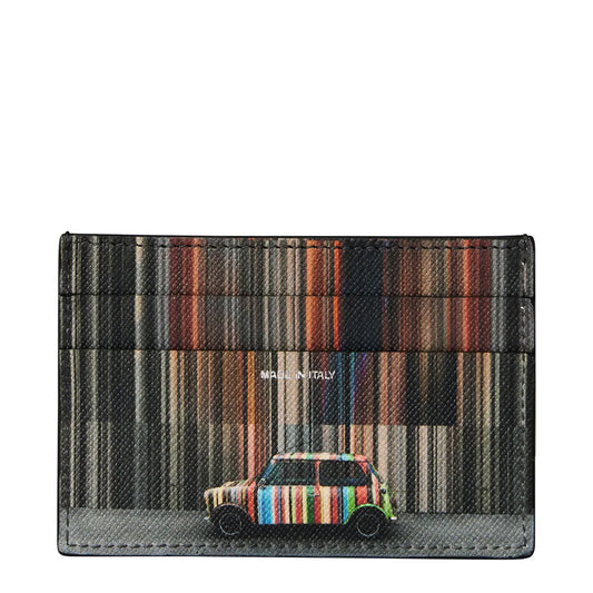 Paul Smith Mini Stripe Print Leather Card Holder Black - The Sporting Lodge