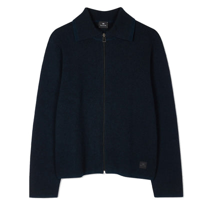 Paul Smith Navy Cotton-Blend Textured Zip Cardigan Navy